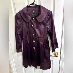 BCX purple satin lightweight dress coat with bell sleeves Y2K EUC